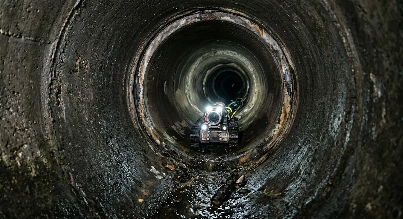 Robotic sewer camera inspecting pipe interior for Sewer Line Cleaning in Seguin